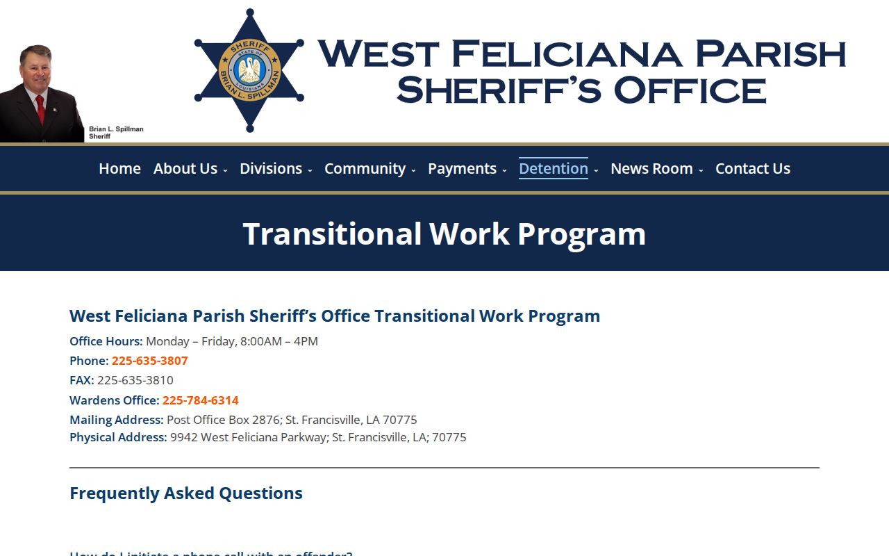 West Feliciana Parish arrest custody transitional work program
