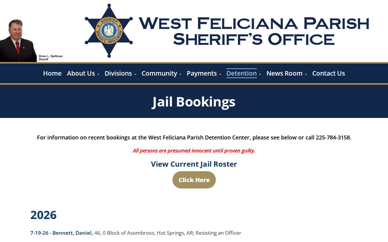 West Feliciana Parish arrest lookup booking log