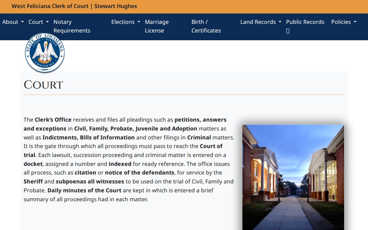 West Feliciana Parish criminal court case filing information