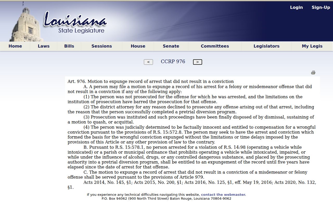 Louisiana felony expungement statute